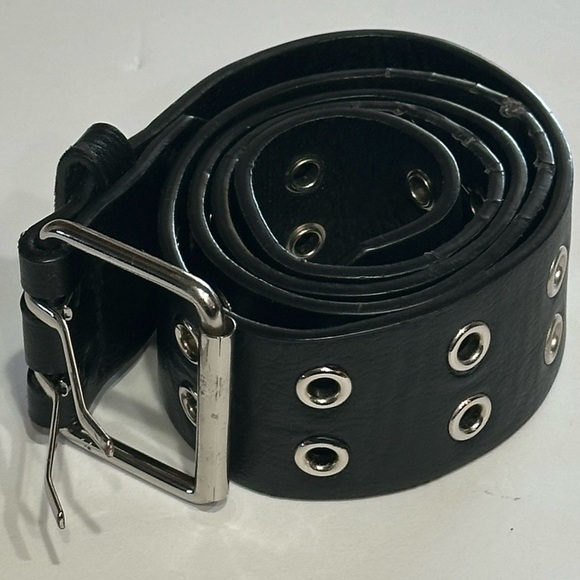 Brandy Melville Belt Black Faux Leather Double Holes One Size Silver Buckle - Picture 13 of 15
